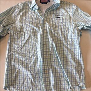 Vineyard Vines Men's Light Blue and Green Check Shirt